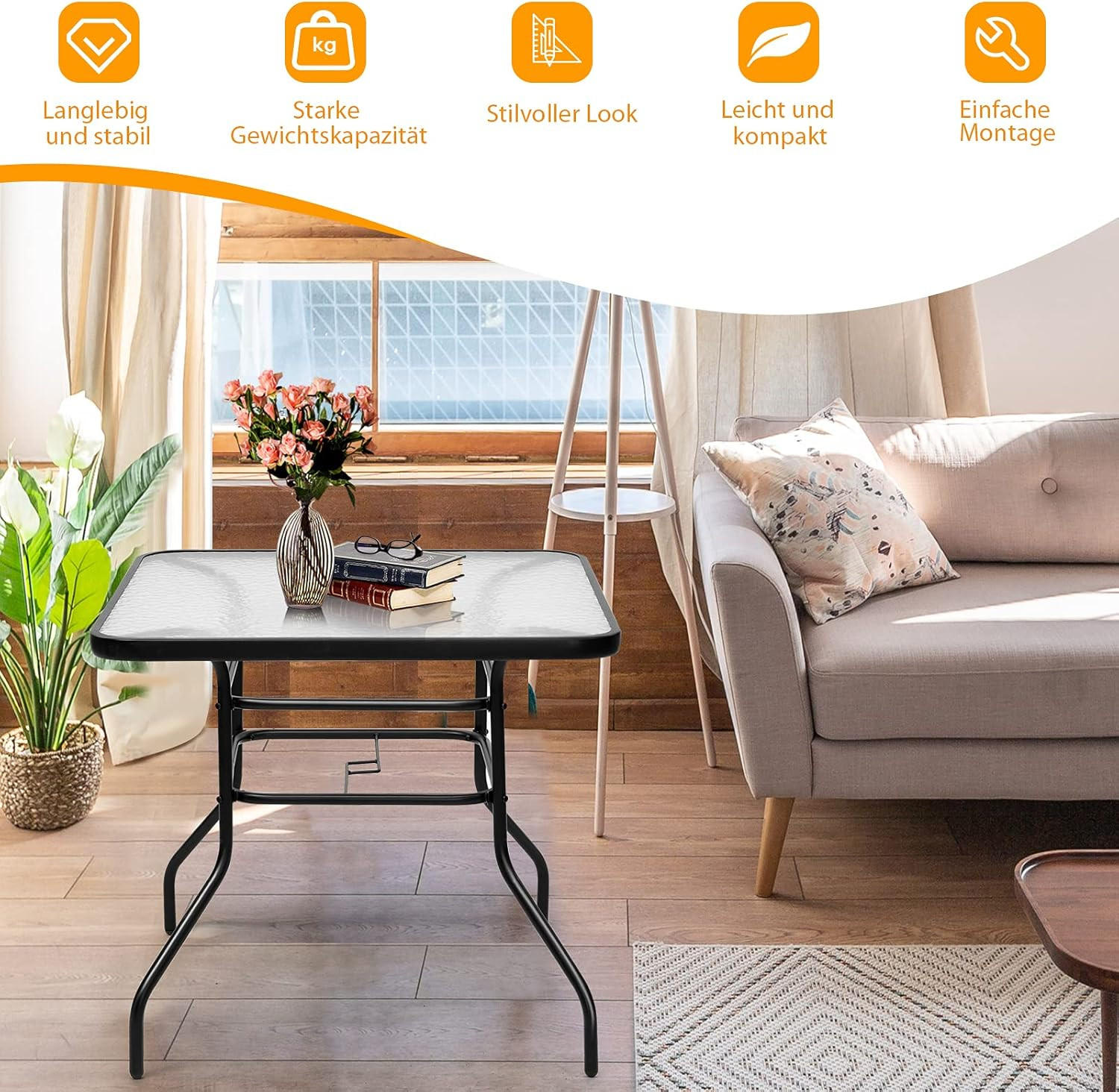 Thumbnail - Costway Gartentisch, Schwarz, Metall, 81x71x81 cm, Gartenmöbel, Gartentische, Gartentische