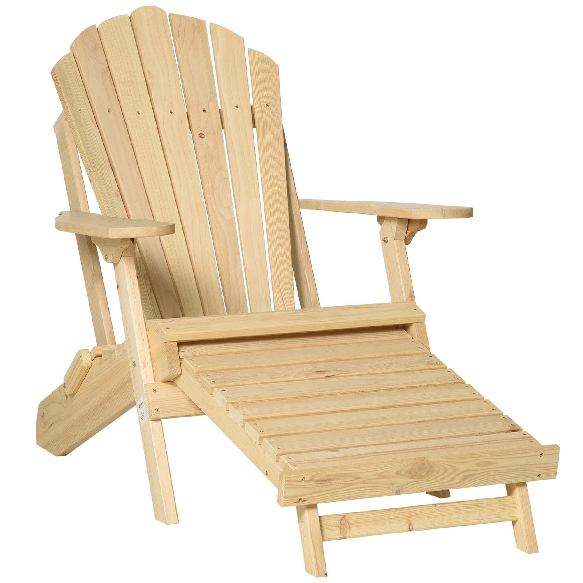 ADIRONDACK-GARTENSTUHL mit Fußstütze, klappbar Gartenliege, Outdoor, Gartenmöbel, Kiefernholz, Natur, 78 x 140 x 94 cm - Naturfarben, Holz (140/94/78cm) - Outsunny