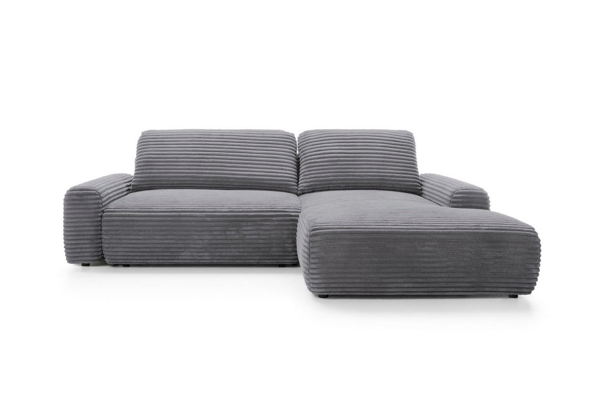 ECKSOFA OSSO Grau Velours-Stoff mit Schlaffunktion - Grau, Holz (264/162cm) - MASSENO