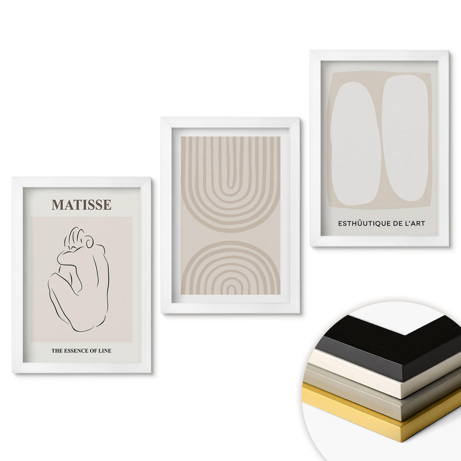WANDBILDER 3er-Set - 20x30 cm Weißer Rahmen - Stilvolle minimalistische Linien - Weiß, Kunststoff (20/30cm) - ArtPrintCave