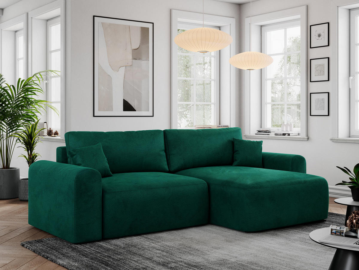 ECKSOFA NELSON Dunkelgrün Velvet - Dunkelgrün/Schwarz, Kunststoff/Textil (274/152cm) - MKS