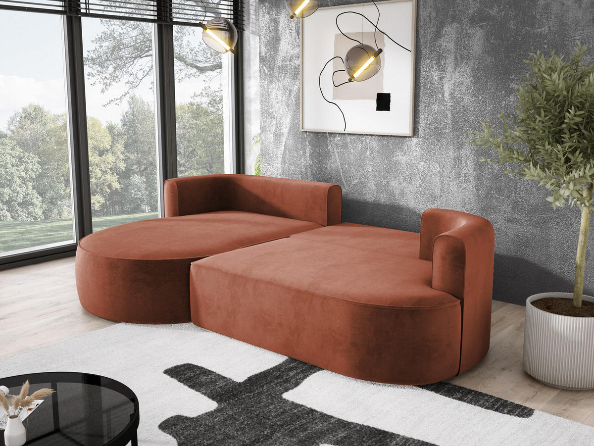 ECKSOFA FIORE L-förm Moderne Ausziehbare Schlaf-Funktion, automatischer Auffaltung, lose Rückenkissen freistehend LINKS 284x183x82cm Bronze - Bronzefarben, Holz/Textil (284/183cm) - DomoHome