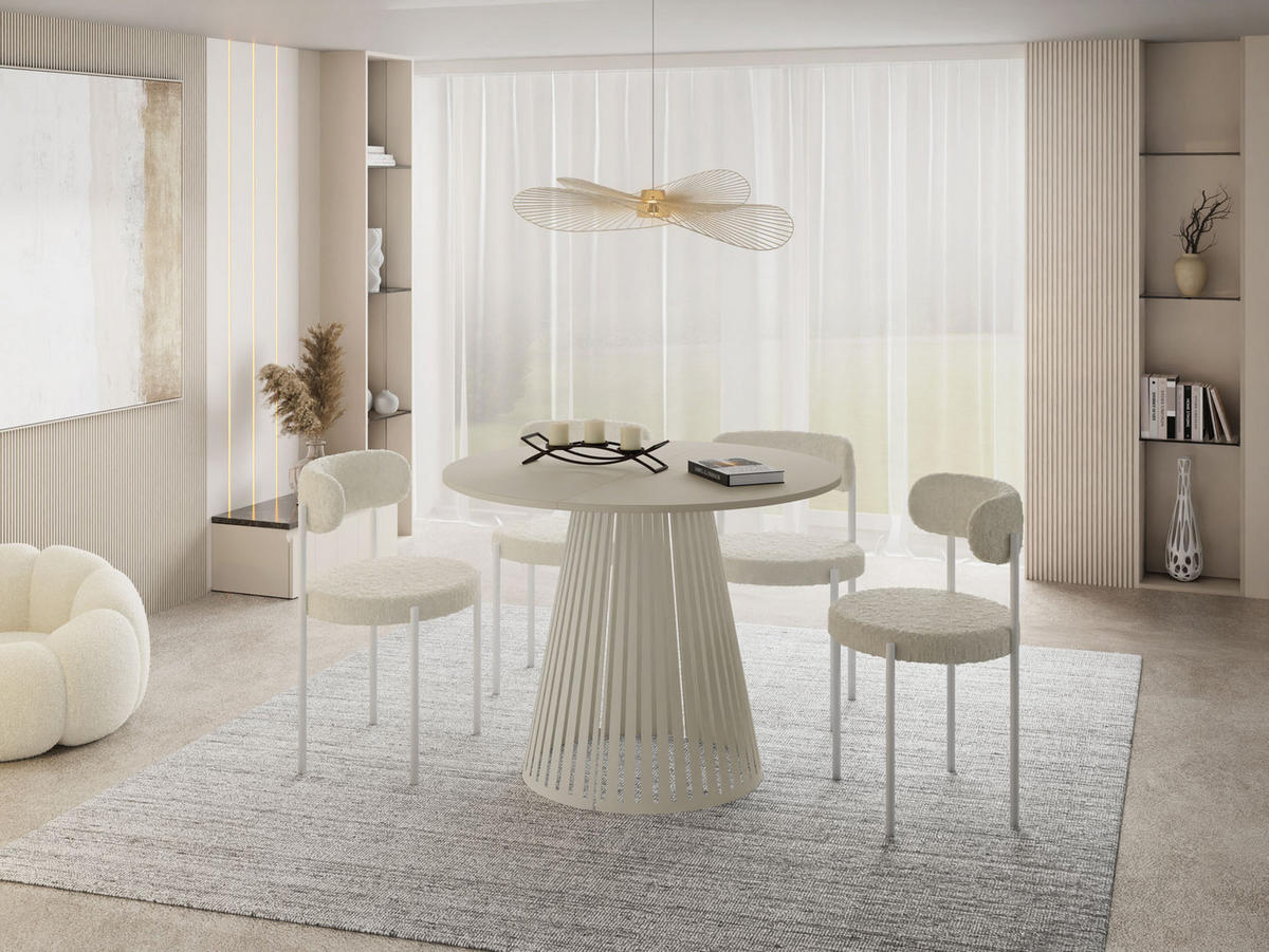 ESSTISCH Naro runder ausziehbarer, Beige Cashmere 120-200/120/76 cm - Kaschmir/Beige, Holzwerkstoff/Metall (120/120/76cm) - WFL GROUP