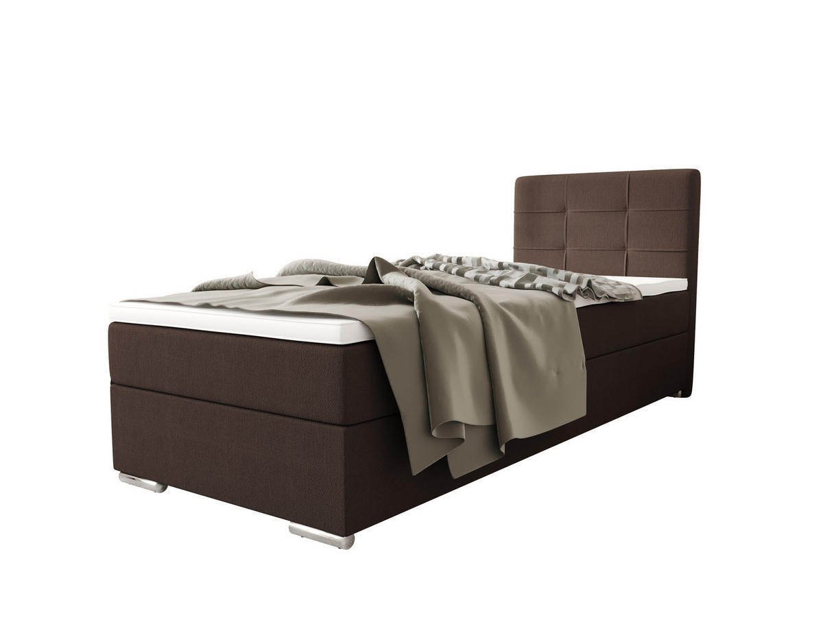 BOXBETT ZILANO 1 mit Matratze H3 und Topper 90x200 Cosmic 800 - Dunkelbraun, Holz/Textil (90/200cm) - Bedante
