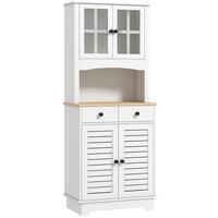 BUFFET aus MDF und Kautschukholz 68x39,5x170 cm Weiß mit verstellbaren Regalen, Lamellentüren und 2 Schubladen - Weiß, Holzwerkstoff (68/170/39.5cm) - Modfu