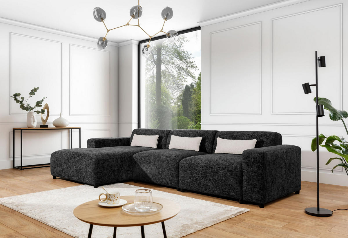 ECKSOFA L Form Jughlio Schwarz 331/165/75 cm Links mit Schlaffunktion - Schwarz, Kunststoff/Textil (165/331cm) - AX Living