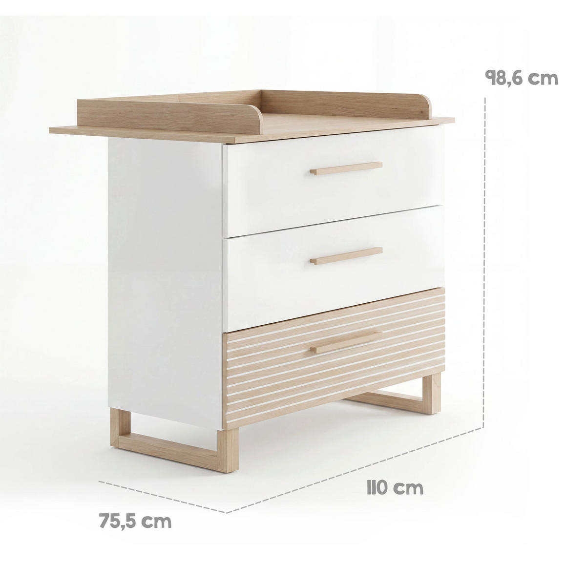 WICKELKOMMODE Noah - Eichefarben/Naturfarben, Holz/Holzwerkstoff (110/99/75cm) - Roba