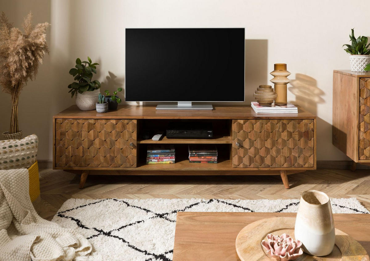 TV-BOARD Akazie 170x42x48 Akazie natur lackiert MOSAYK #111 - Naturfarben, Holz (42/48/170cm) - Massivmoebel24
