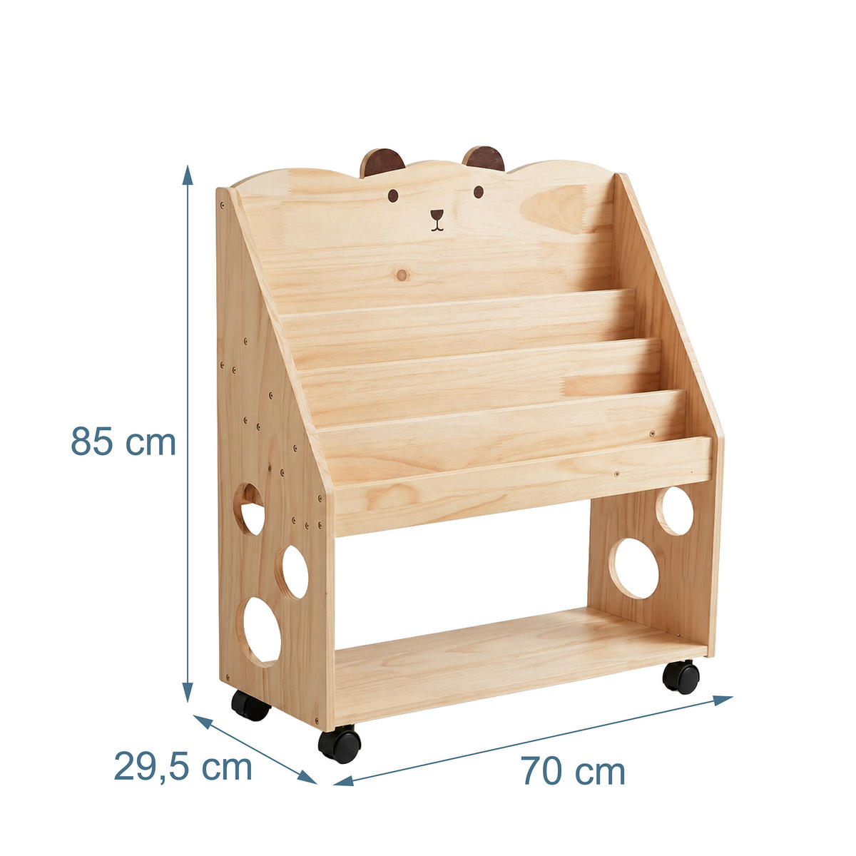 BÜCHERREGAL Natur Kinder auf Rollen mit Kreidetafel - Hellbraun, Holz/Kunststoff (70/85/29.5cm) - Relaxdays