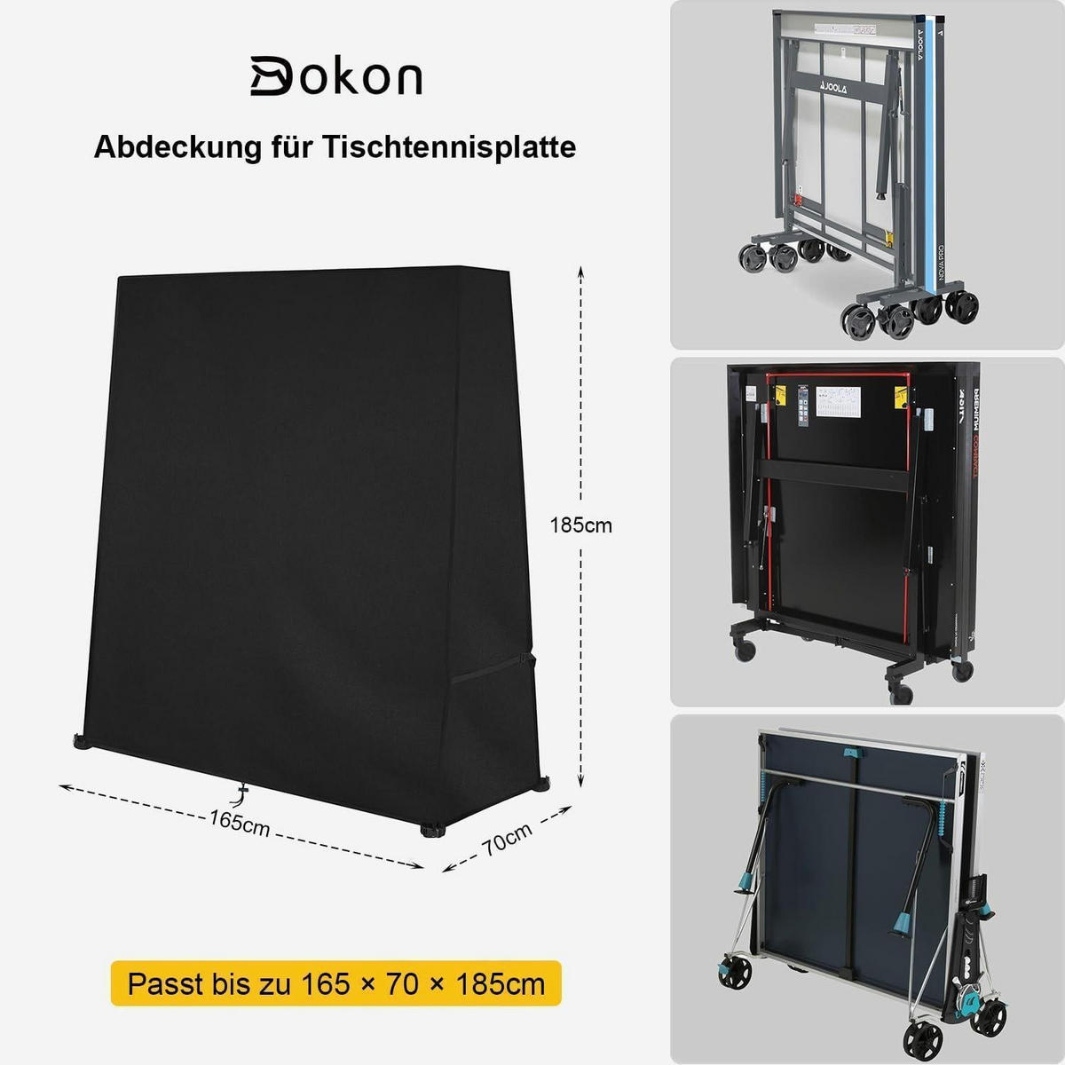 ABDECKUNG für Tischtennisplatte 165 x 70 x 185 cm Schwarz - Schwarz, Textil (165/70/185cm)
