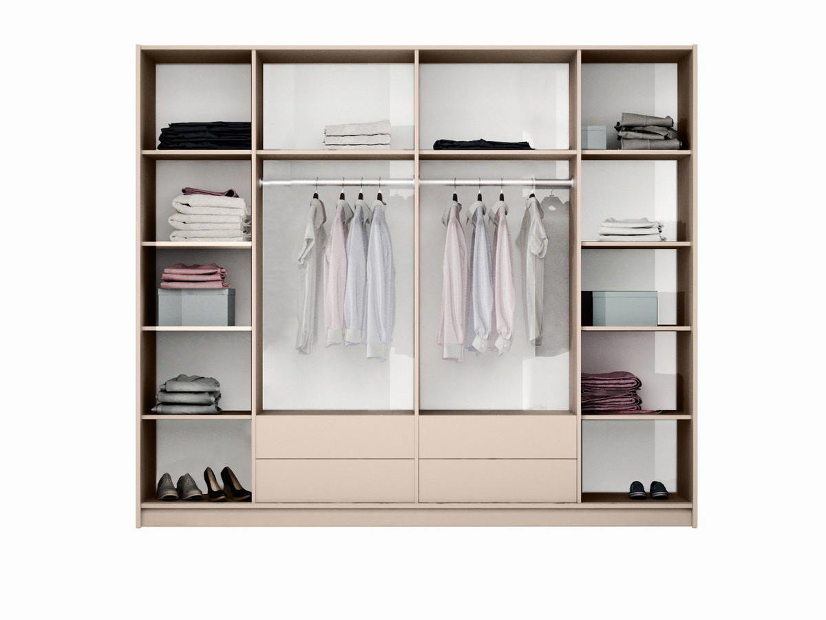 SCHWEBETÜRENSCHRANK MUNDO 255/219/65 cm 2-türig mit Spiegel Beige - Beige, Holzwerkstoff (255/219/65cm) - MASSENO