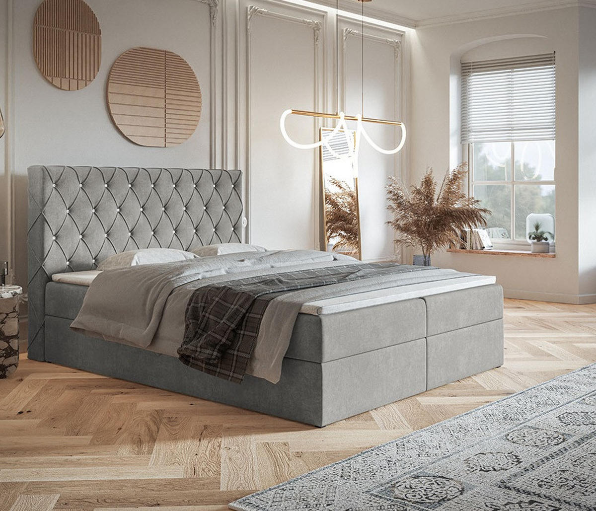 BETT Grau FOX 4 Kontinentalbett 180x200 cm - Grau, Textil (180/200cm) - Sepro Meble