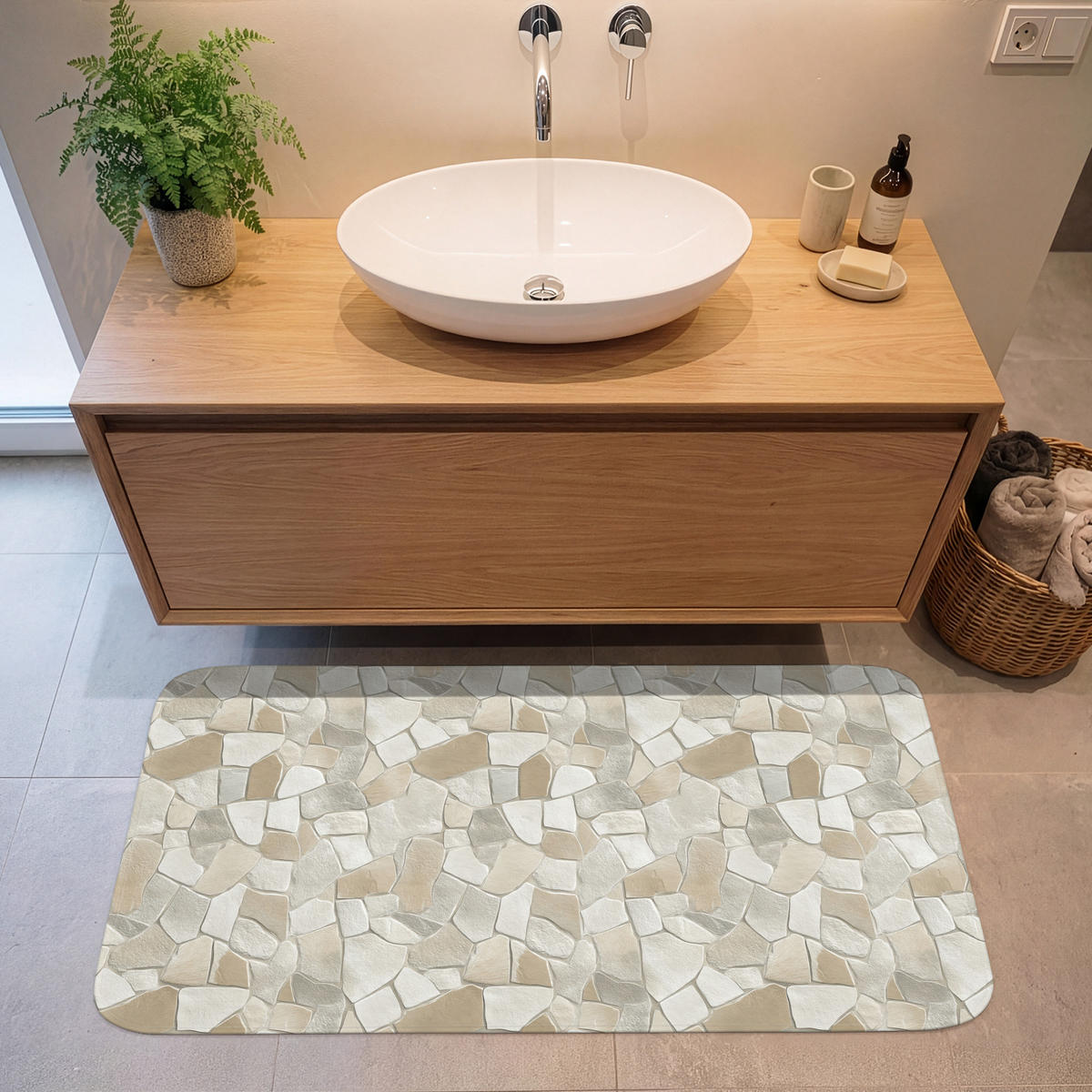 KÚPEĽŇOVÁ PREDLOŽKA Mozaika - Kamienky - béžová 120x60 cm - krémová/béžová, textil/plast (120/60cm) - OnlyWow
