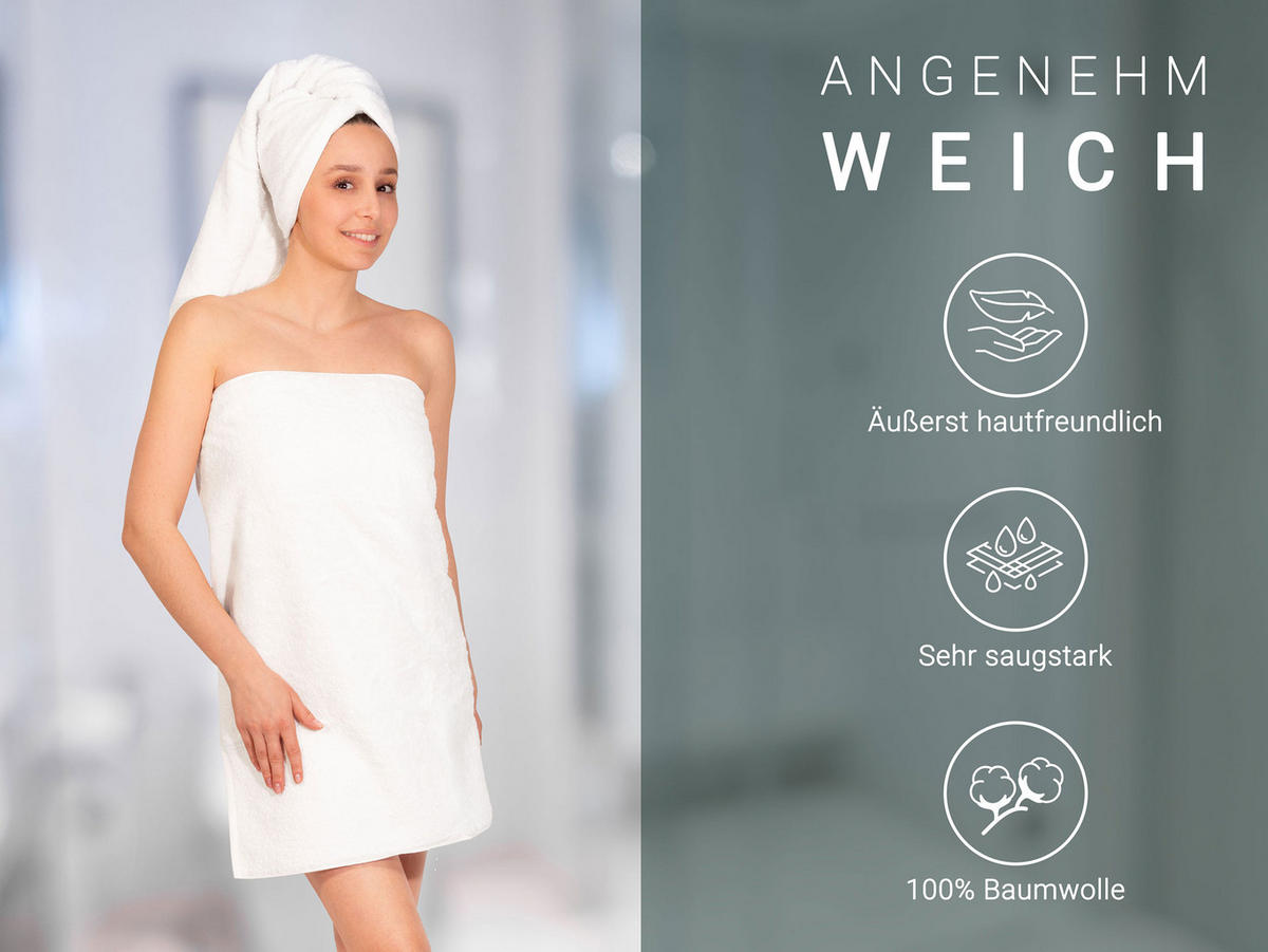 DUSCHTÜCHER, 2er-Set, 70x140 cm, 100% Baumwolle, Weiß - Weiß, Textil (70/140cm) - Zollner