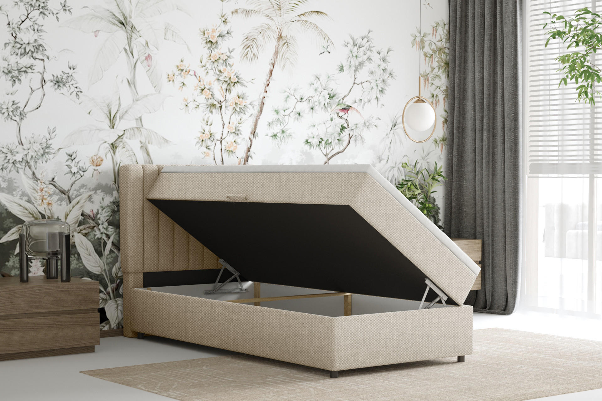 BOXBETT Everest 90 x 200 cm Einzelbett mit hochwertiger Bonell-Matratze und Topper - Beige, Holz (90/200cm) - Panda Möbel