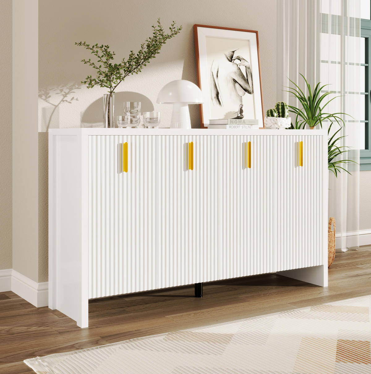 SIDEBOARD 140/38/80 cm in Weiß mit 4 Türen und verstellbaren Einlegeböden - Weiß, Holzwerkstoff (140/80/38cm) - Flora Grace