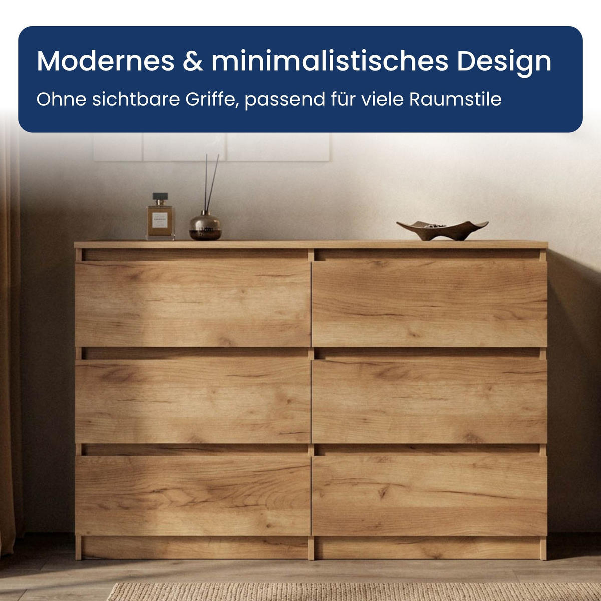 KOMMODE mit fünf Schubladen in Craft-Eiche - Naturfarben, Holzwerkstoff (120/77/40cm) - Home Collective