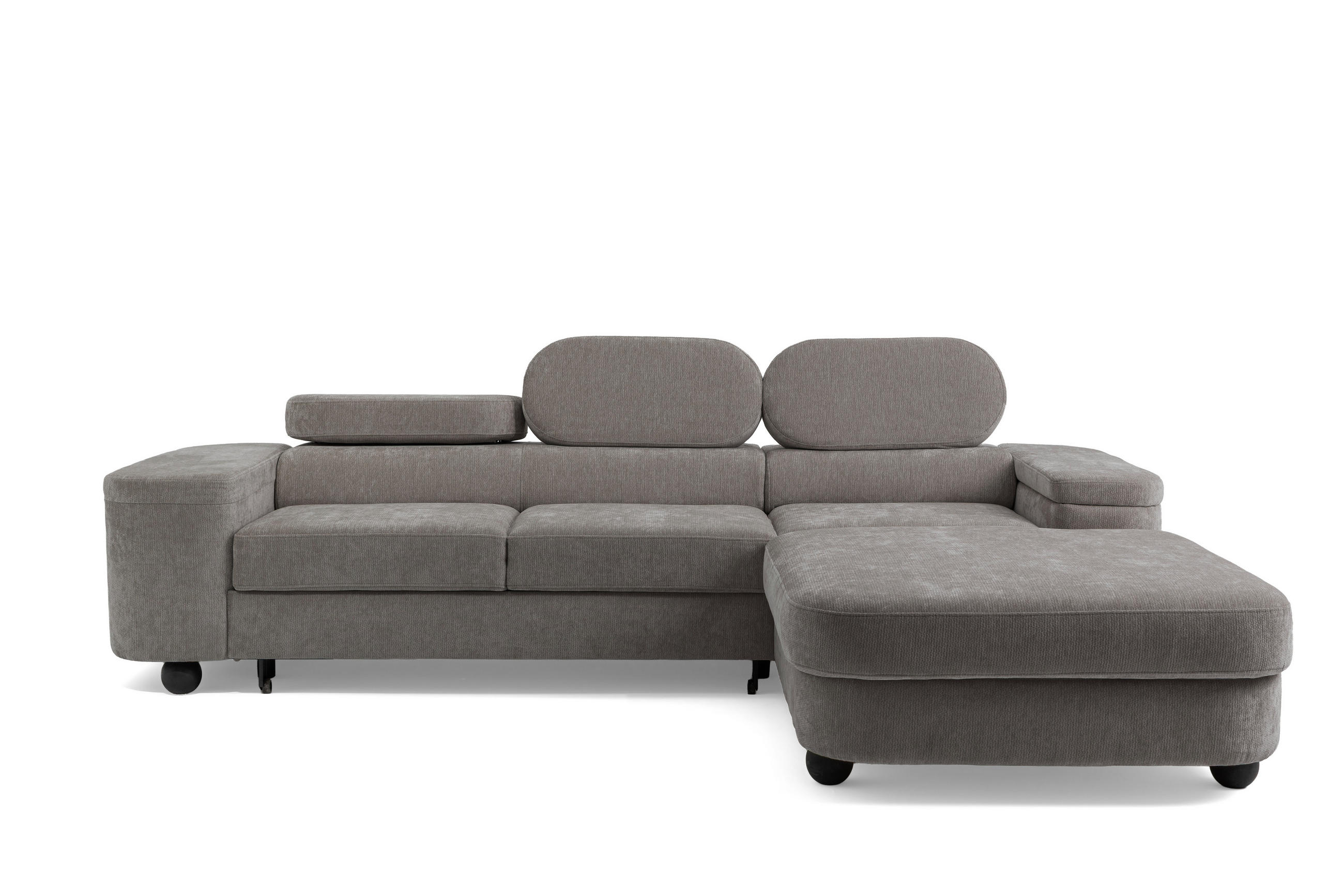 ECKSOFA LOVE L Rechts mit Schlaffunktion 124x210 Chenille Grau - Schwarz/Grau, Holz/Textil (205/284cm) - Muffo