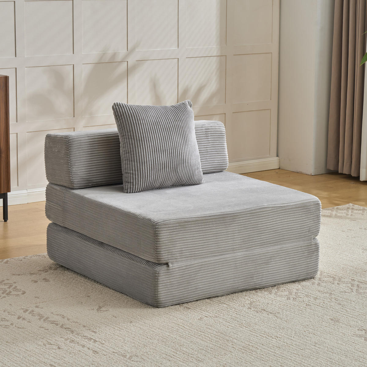 SCHLAFSOFA DE-33495 faltbar mit Rücken- und Armlehne Hellgrau - Hellgrau, Textil (92.5/60/92.5cm) - ComfortXL
