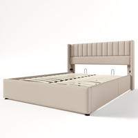 POLSTERBETT 160x200 cm, Beige, Hydraulisches Doppelbett - Beige, Textil/Metall (160/200cm)