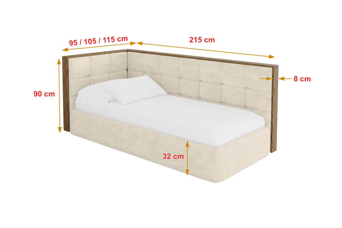EINZELLBETT Jugendbett mit Bettkasten, Rechts - SOVY 100x200 Beige - Naturfarben, Holzwerkstoff/Textil (100/200cm) - ALTDECOR