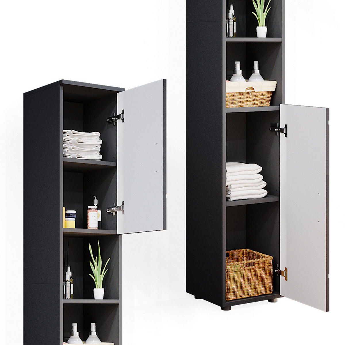 BADSCHRANK Irma Anthrazit Hochglanz 30 x 192 cm - Anthrazit, Holzwerkstoff (30/192/30cm) - Vicco