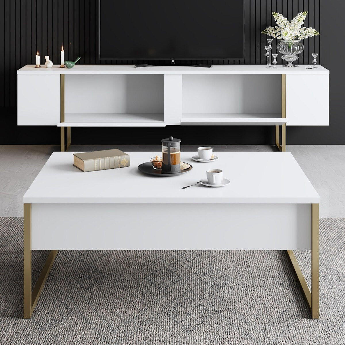 TV-MÖBEL mit 2 Klapptüren Luxe 180/30/50 cm - Weiß, Holzwerkstoff (180/50/30cm) - Calicosy