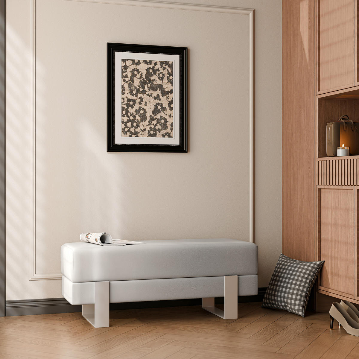 POLSTERBANK RIVA 80 cm Kaschmir / Grau ,Metallgestell - Grau, Metall (80/47/35cm) - Idohome