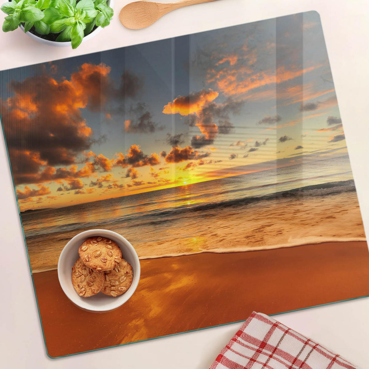 GLASPLATTE 60x52 cm Sonnenstrand - Orange, Glas (60/0.4/52cm) - TULUP