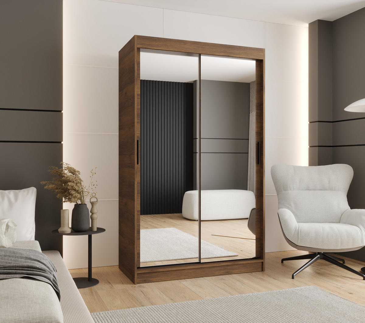 ŠATNÍ skříň s posuvnými dveřmi 200/120/62 2dveřová - černá/hnědá, dřevo/plast (120/200/62cm)