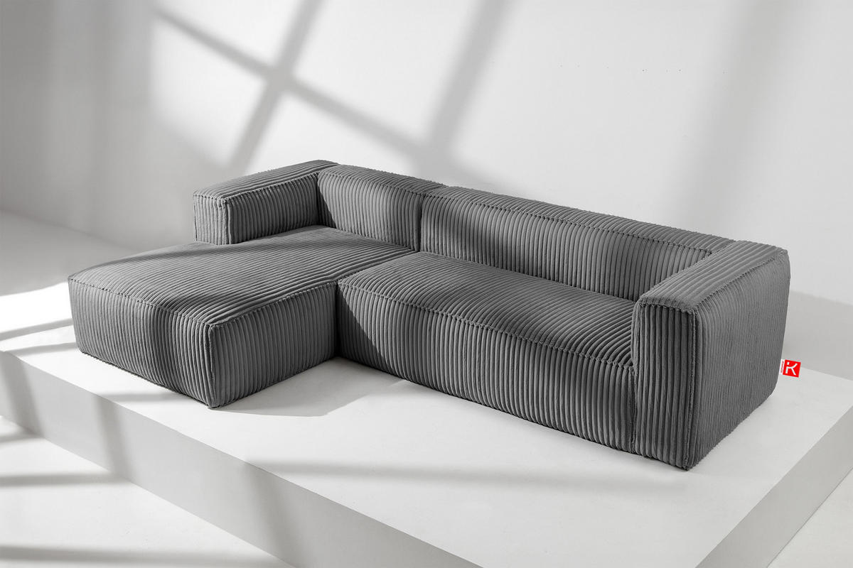 ECKSOFA-LINKS FEROX Modern, Cord-Stoff, dunkelgrau - Dunkelgrau, Textil (305/175cm) - KONSIMO®