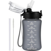 TRINKFLASCHE Kinder 350 ml mit Strohhalm und Zeitmarkierung Grau - Grau, Kunststoff (8/8cm)