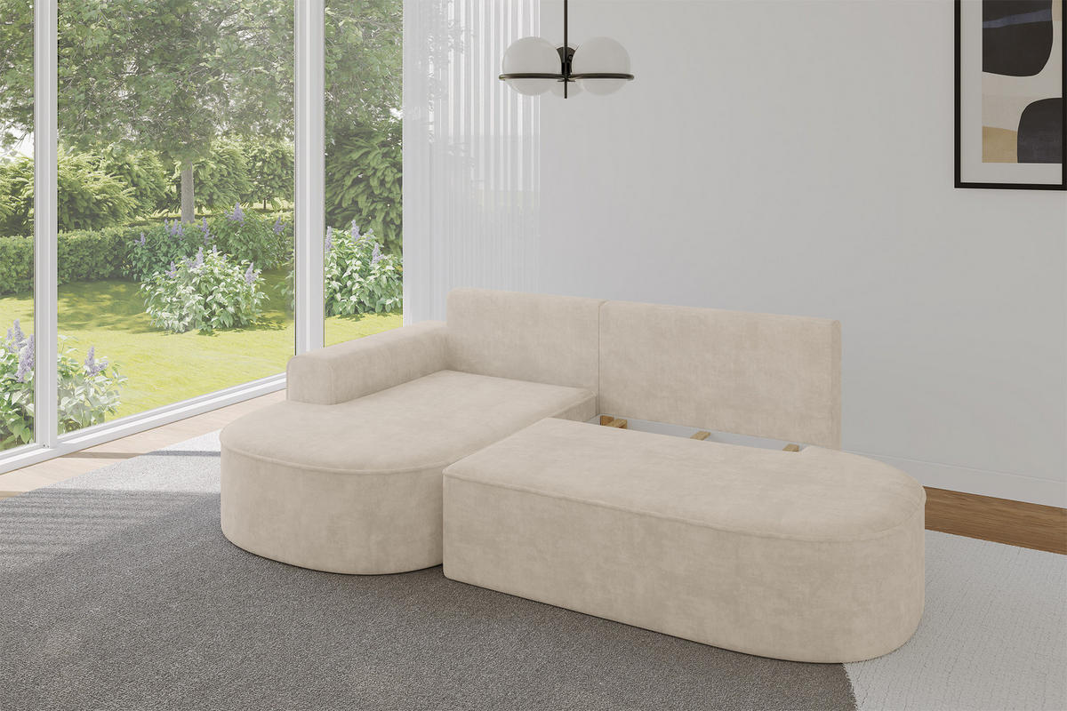 ECKSOFA mit Schlaffunktion und Bettkasten Ottomane Links MARI-L1-S - 283x167x73 cm Beige Velours - Sandfarben/Schwarz, Holzwerkstoff/Kunststoff (283/167cm) - ALTDECOR