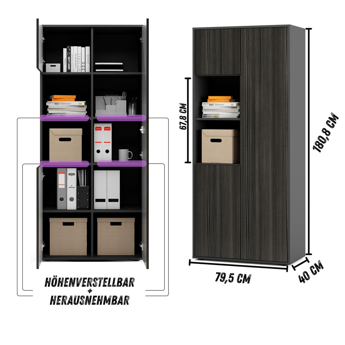 AKTENSCHRANK Amira T20 Avola Anthrazit 180/80/40 cm - Anthrazit, Holzwerkstoff (80/180/40cm) - SIMPLYFURN