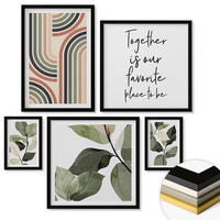 WANDBILDER 5er-Set - 50x50 cm & 20x30 cm & 40x60 cm Schwarzer Rahmen - Geometrische Pflanzenmotive - Schwarz, Kunststoff (40/60cm) - ArtPrintCave