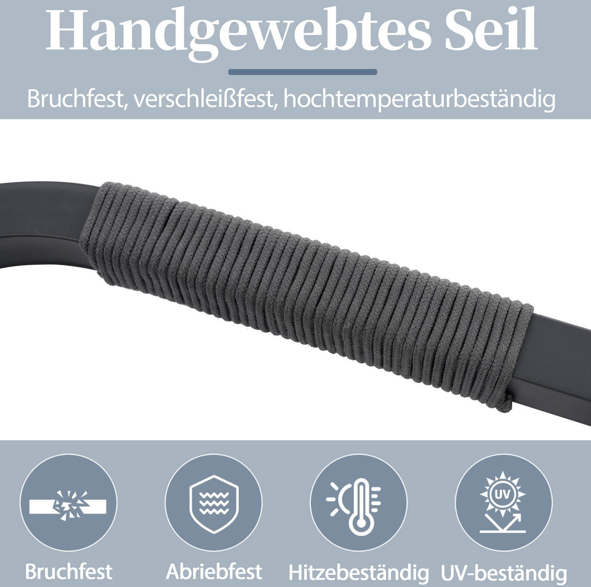 GARTENLOUNGE-SET 172/70/76 cm grau aus Polyester mit Seilgeflecht und Glas-Couchtisch - Grau, Metall - OKWISH