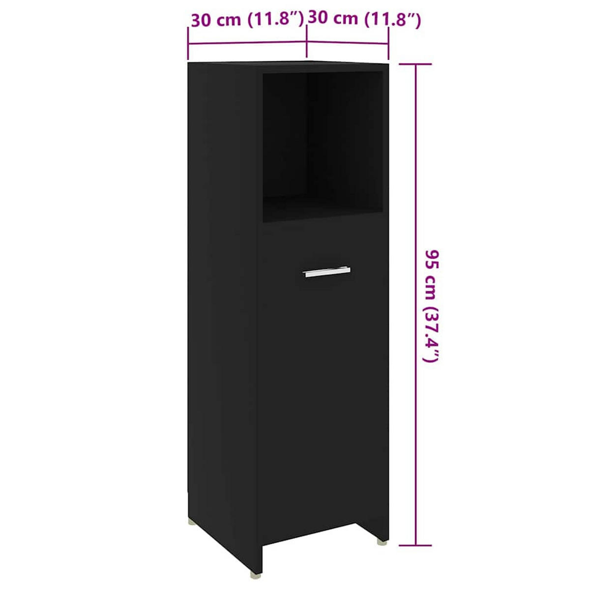 BADEZIMMERSCHRANK Schwarz 30/30/95 Cm Holzwerkstoff - Schwarz, Holzwerkstoff (30/95/30cm) - vidaXL