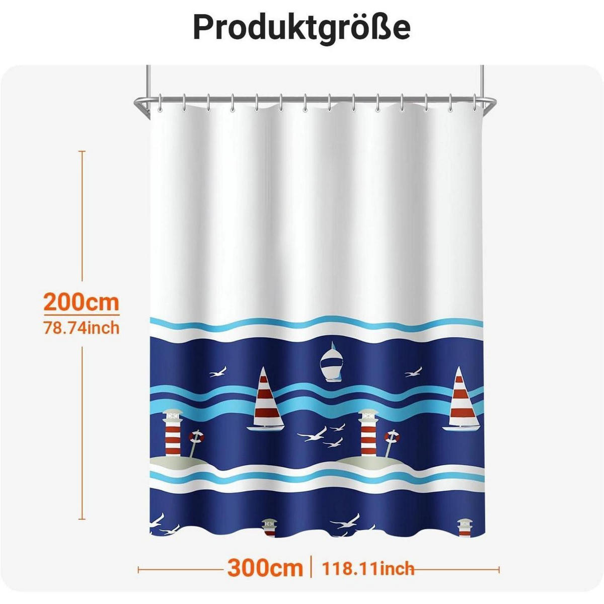 DUSCHVORHANG Blaues Segel 300 x 200 cm - Multicolor, Textil (300/200cm)