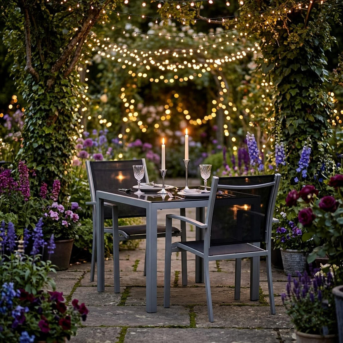 GARTENSTUHL Leeds, Metall silber + Textilgewebe schwarz, 4-er Set - Grau, Metall (55/89/64cm) - TPFGarden