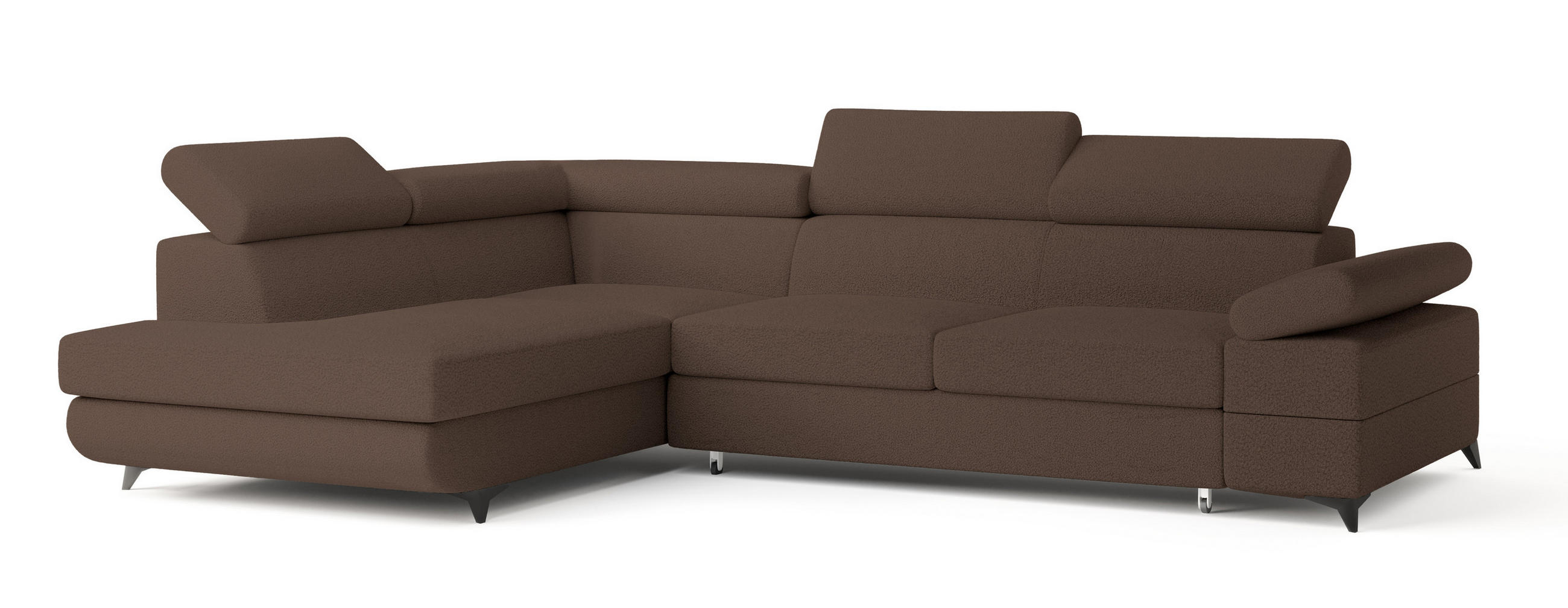 ECKSOFA FAVIEN L-S Braun Boucle-Stoff mit Schlaffunktion - Braun, Holz (257/190cm) - MASSENO