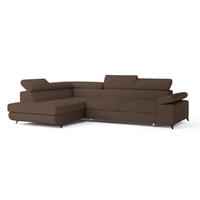 ECKSOFA FAVIEN L-S Braun Boucle-Stoff mit Schlaffunktion - Braun, Holz (257/190cm) - MASSENO
