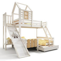 ETAGENBETT 90/140x200 cm in Weiß/Natur mit Rutsche, Schublade und Hausdesign - Weiß, Metall (90/200cm) - OKMYHOME