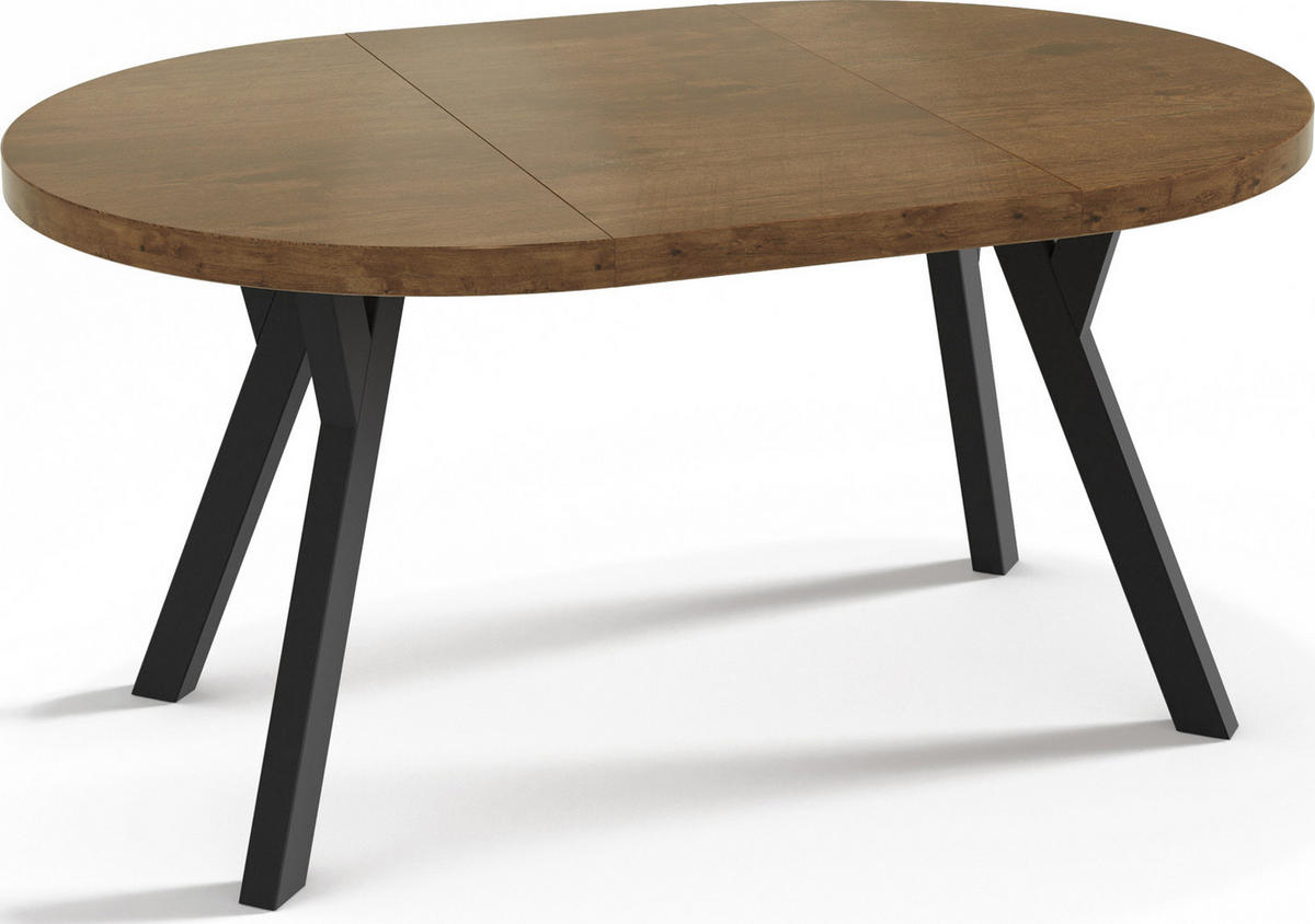 ESSTISCH Twixy runder ausziehbarer, Lefkas Eiche 100-150/100/76 cm - Alteiche/Schwarz, Holz/Holzwerkstoff (100/100/76cm) - WFL GROUP