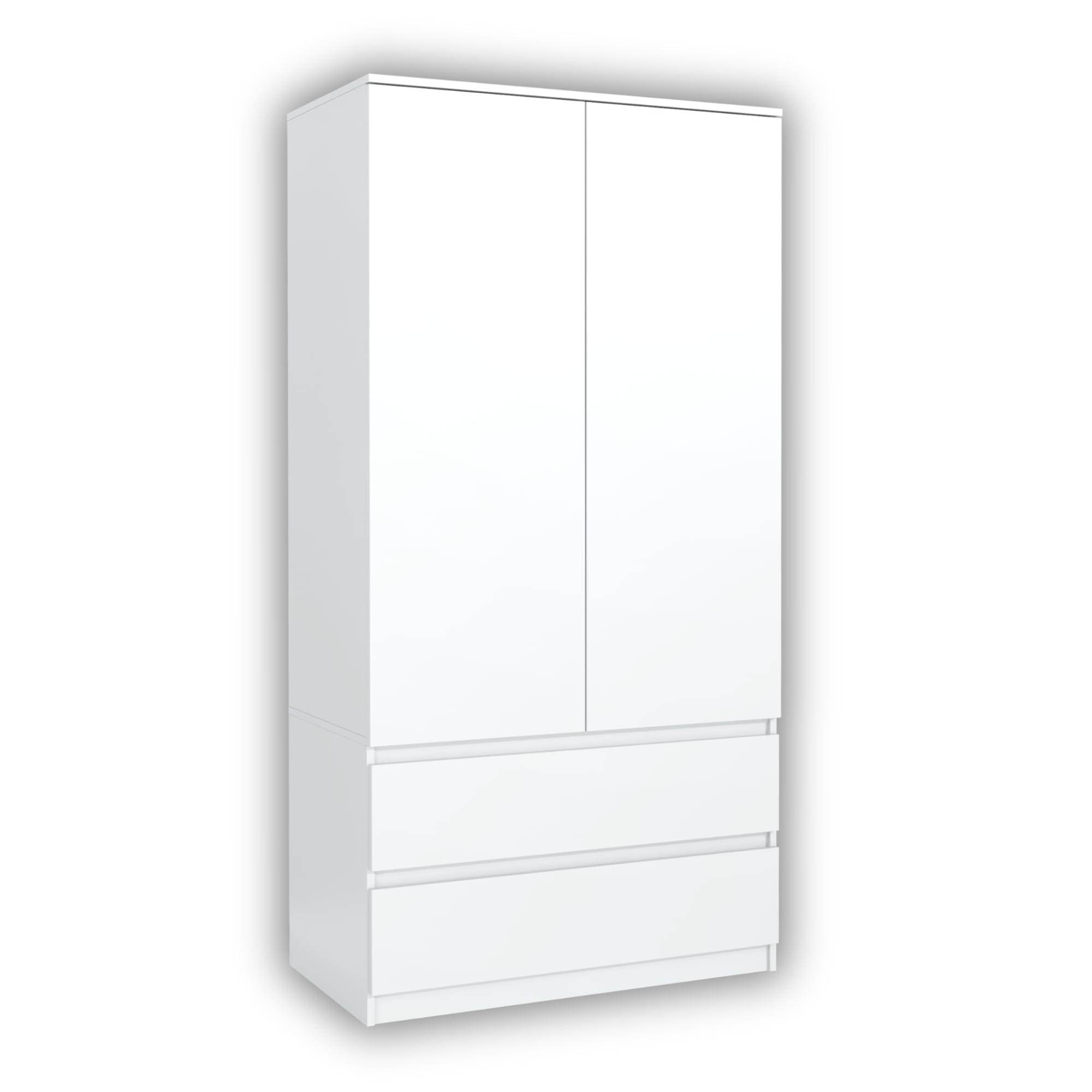 KLEIDERSCHRANK mit 2 Schubladen 90cm Weiß 180x90x50 cm - Weiß, Holzwerkstoff (90/180/50cm) - Mobelsta