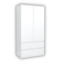 KLEIDERSCHRANK mit 2 Schubladen 90cm Weiß 180x90x50 cm - Weiß, Holzwerkstoff (90/180/50cm) - Mobelsta