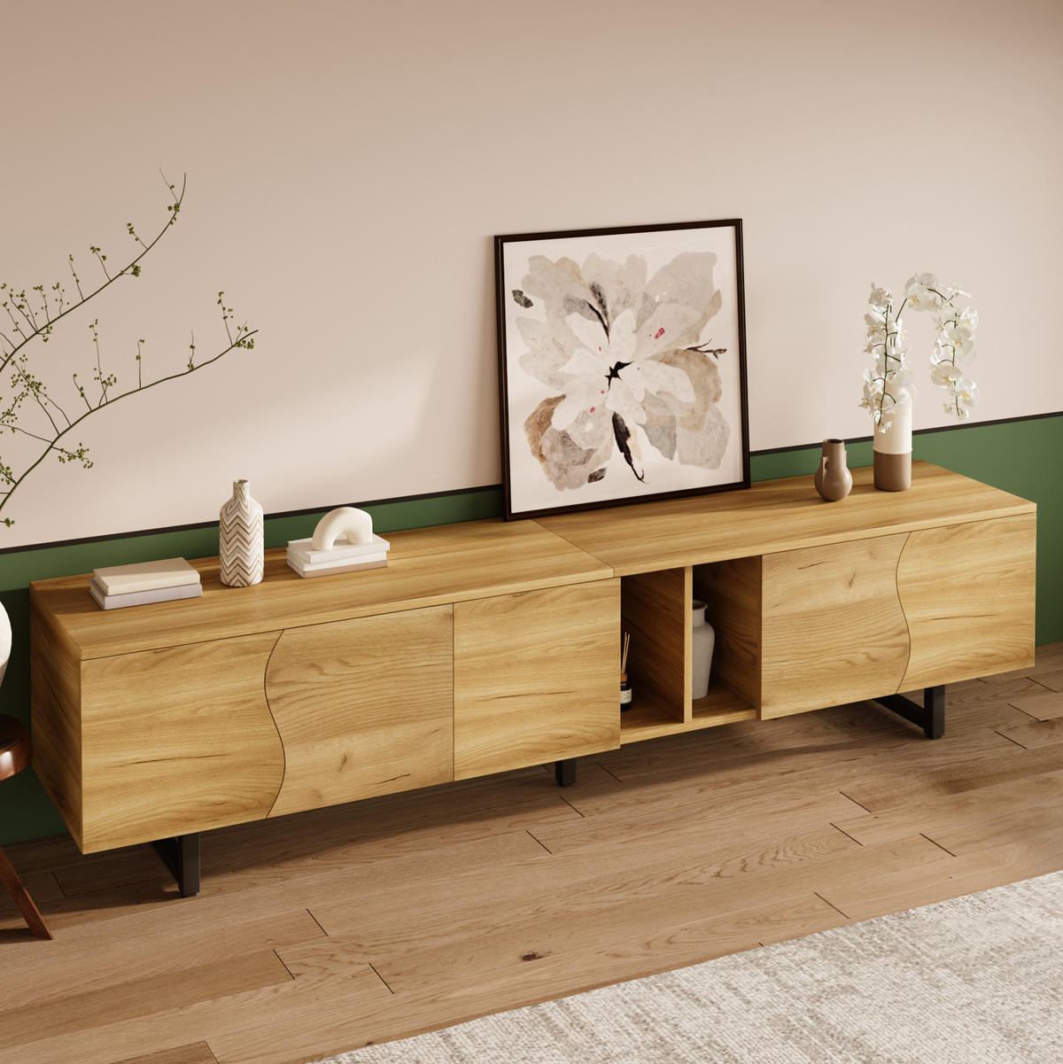 TV-SCHRANK mit Stauraum 191 x 38 x 46,5 cm Holzoptik Natur - Braun, Holzwerkstoff (38/46.5/191cm) - Beauniv