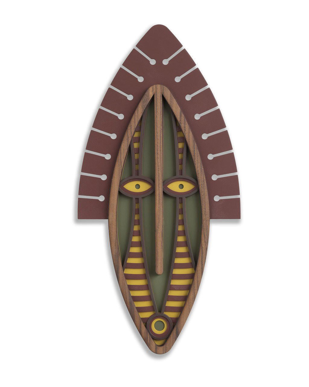 WANDDEKO MASKE Grün Braun 24x48cm - Braun/Grün, Holzwerkstoff/Kunststoff (24/48/1cm) - KUNSTLOFT