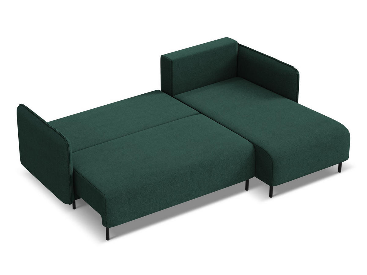 ECKSOFA mit Schlaffunktion Strukturstoff Stoff Grün - Dunkelgrün/Schwarz, Holz/Textil (236/162cm) - Makamii