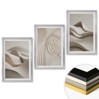 WANDBILDER 3er Set - 40x60 cm Silberner Rahmen - Abstrakte beige Wellen - Silberfarben, Kunststoff (40/60cm) - ArtPrintCave