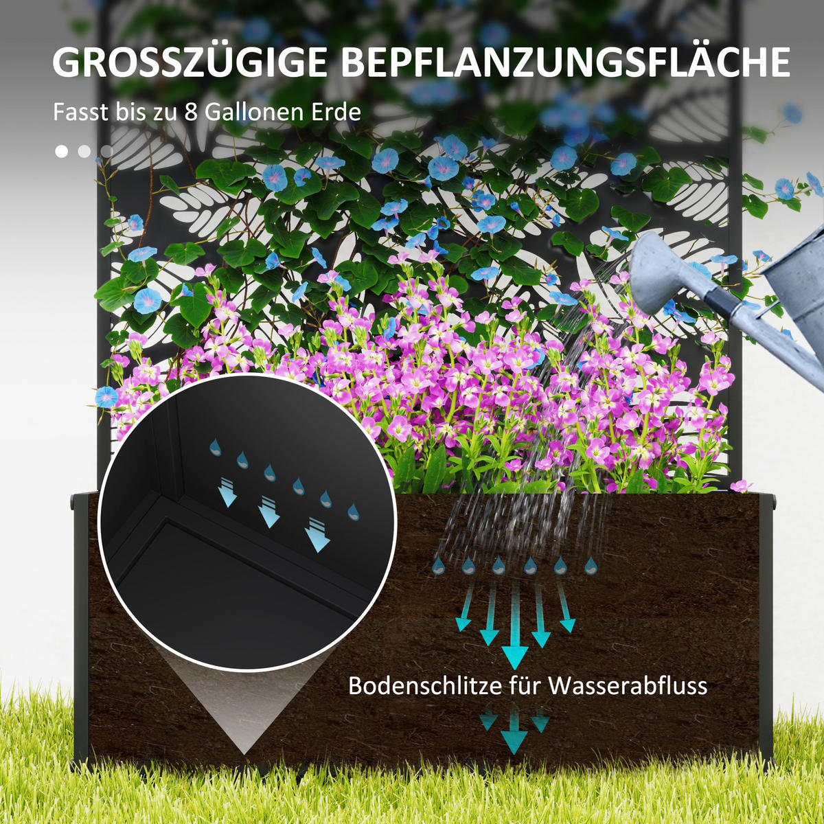 HOCHBEET aus Metall mit Blattmotiv Schwarz - Schwarz, Metall (23/113/61cm) - Outsunny